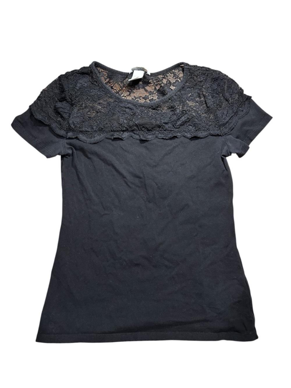 H&M Black lace top with ruffle detail 
Size Small